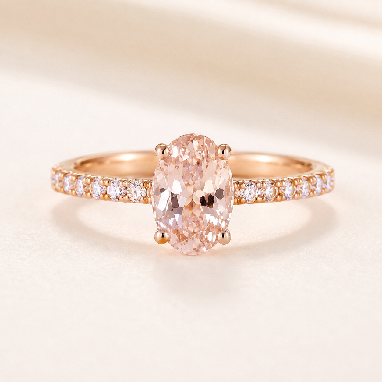 Monet Garden summer new light pink pigeon egg zircon ring, high-end diamond-row ring for women