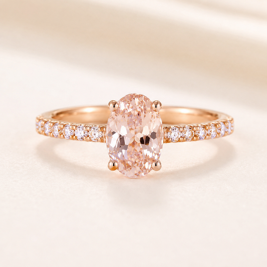 Monet Garden summer new light pink pigeon egg zircon ring, high-end diamond-row ring for women